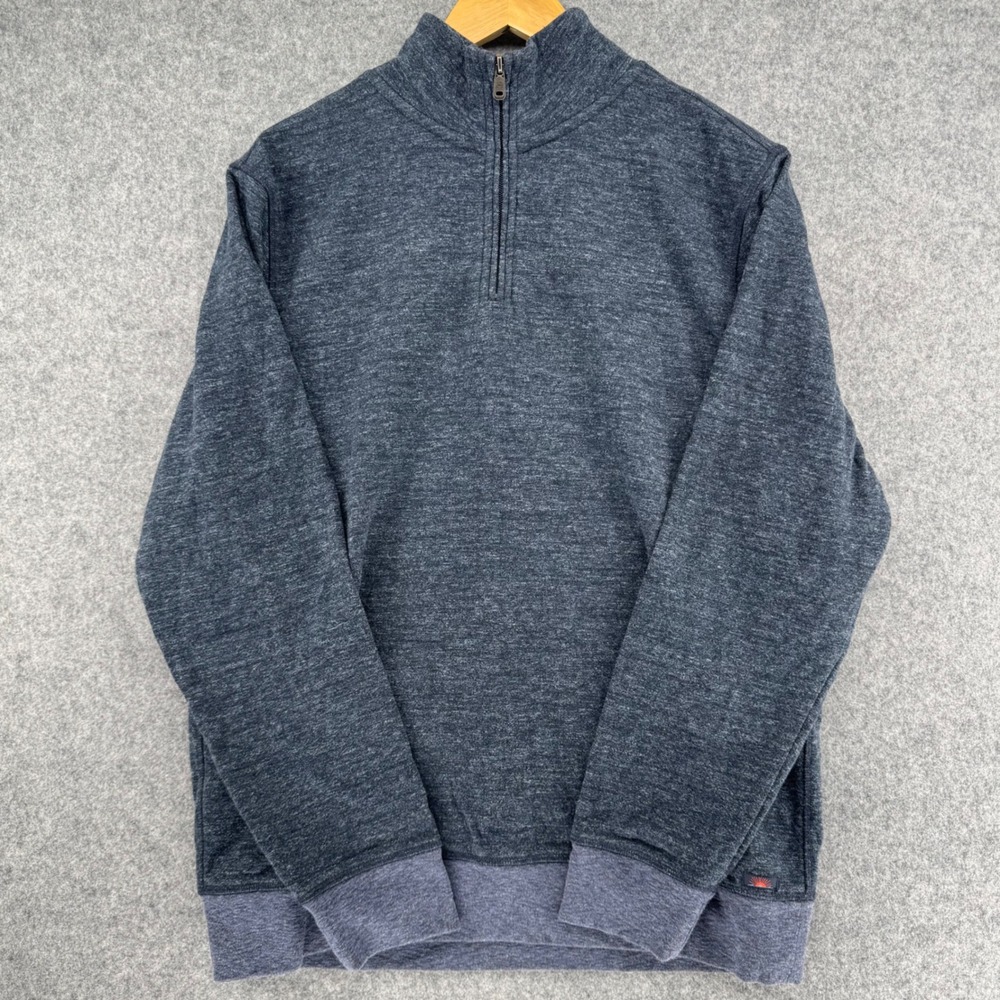 Faherty Quarter Zip Pullover Mens L Blue Heathered Organic Cotton Blend